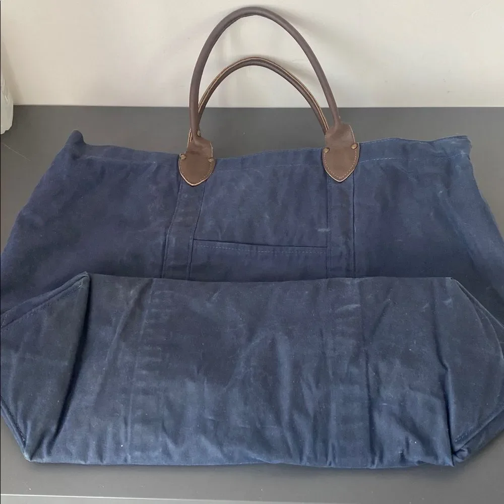 Accessories Unlimited Waxed Canvas Tote Bag XL Navy Blue Nautical Coastal Chic